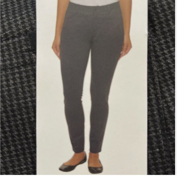 DKNY Women's Pull On Ponte Dress Ankle Pant Grey Houndstooth stretch Size L NEW - Picture 1 of 10